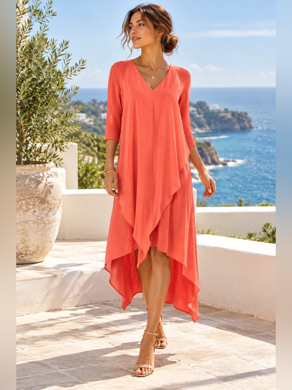 SOFT SURROUNDINGS Coral Andalou Maxi Dress XS